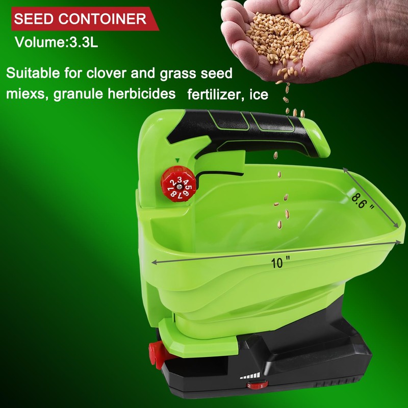 GARCARE 7.2V Cordless Seed Spreader - Capacity 3.3L, 2.0Ah Built-in
