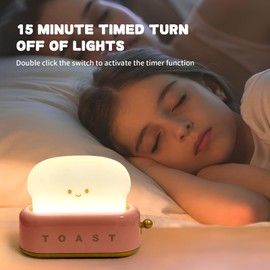 ONFAMICO Cute Desk Decor Toaster Lamp – Adorable LED Toast Bread Night Light Rechargeable & Portable Gift for Kids/Teens/Girls – Desk Decor for Home & Christmas (Green)