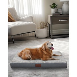 OhGeni 35 Inch Orthopedic Waterproof & Machine Washable Dog Bed for Medium Large Pets with 25D Egg Crate Foam Ultra Stable Support, Non-Slip Bottom and Removable Pet Bed Cover (Gray)
