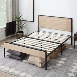 Edenbrook Bed Frame - Metal Platform Bed - Wood Headboard and Footboard - Box Spring Optional, Queen, White Oak