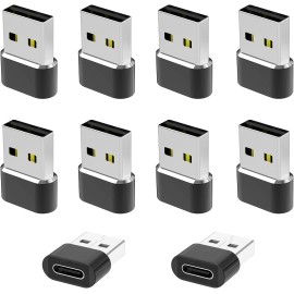 Lakeronelove USB to C Adapter 10 Pack,Type C Female A Male Charger 10 Pack, Black