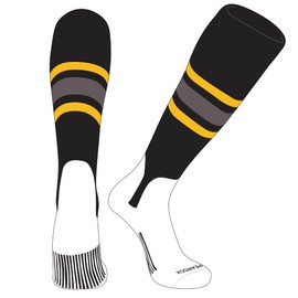 PEAR SOX OTC Baseball Softball Stirrup Socks (B, 5in) Black, Gold, Graphite (S)