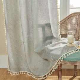 Joydeco Blue Floral Boho Curtains 108 Inches Long 2 Panels, Super Soft Bohemian Farmhouse Curtains with Tassels, Semi Sheer Light Filtering Drapes for Bedroom Living Room (Rod Pocket, 52Wx108L)