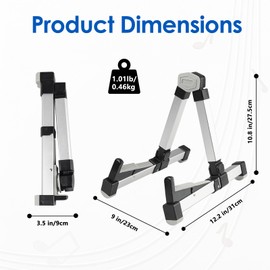 Guitar Stand, Aluminum Alloy Folding Guitar Stands, Portable A-Frame Stable Musical Instrument Support Holder, Universal for Acoustic Electric Guitar, Ukulele, Bass, Banjo - Silver