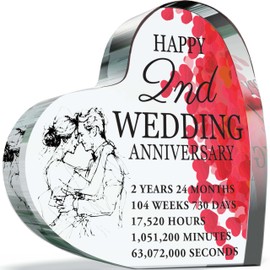 2nd Anniversary Plaque Gifts for Wife Husband - Happy Cotton Wedding Anniversary - I Love You Romantic Acrylic Heart Gift For Women Men, 100mm x 100mm Present For Couples Second Anniversaries