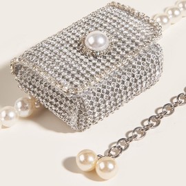 Faletony Women's Small Modern Waist Bag with Pearls Waist Bag Bum Bag Stylish Waist Bag Belt Bag Belt with Chain, silver, Modern