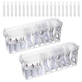 2 Pack Charger Cable Organizer Storage Box with Lid 20 Wire Ties Organizers for Cords Clear Electronic Charging Power Cord Storage Organizer Box for Appliances Drawer Desk Office Home
