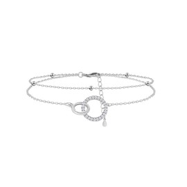 Mesovor Silver Infinity Heart Link Bracelets for Women Girls, Sterling Silver Plated Adjustable Layered Bracelets Gifts for Mum Friends Ladies Girlfriend (Double Loop)