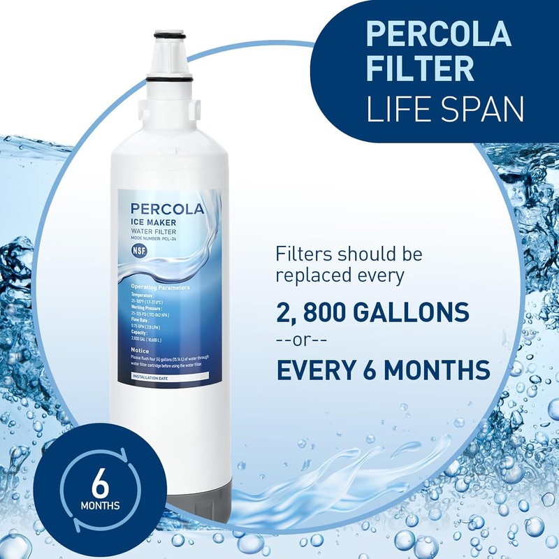 PERCOLA Sub-Zero 7012333/7042803 & Manitowoc K00374/K00374001 Ice Maker Water Filter,