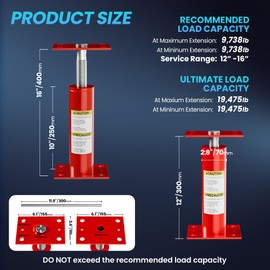 Youyikoo 1 Pack Basement Floor Jack, Heavy Duty Adjustable Jack Post Basement Floor House Screw Jacks for Porch Roof Deck Staircase, 12"-16" Height Range 19475 lbs Max Load Capacity Red (1 PCS)