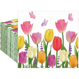 100 PCS Spring Tulip Cocktail Napkins Spring Floral Paper Party Napkins Disposable 3-Ply Watercolor Tulip Beverage Dessert Napkins for Bridal Shower Wedding Birthday Tea Party Supplies
