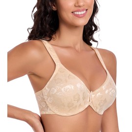 Lemorosy Mimimizer Bra with Underwire, Women's Size Sizes, Strong Hold, Unpadded, Full Cups, Jacquard Comfort, Comfortable, Classic Bra, beige, 85C