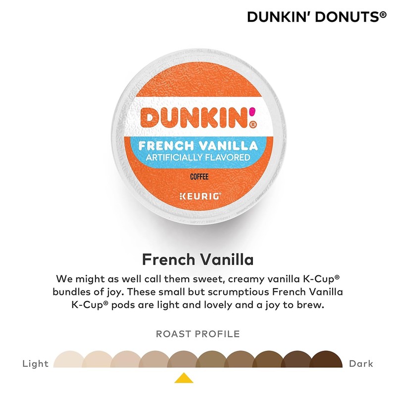 Dunkin' French Vanilla Flavored Coffee, 22 Keurig K-Cup Pods