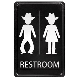 Funny Cowboy Cowgirl Bathroom Metal Tin Sign Rustic Western Themed Signs Farmhouse Metal Wall Decor Vintage Restroom Novelty Gift 8x12 Inch