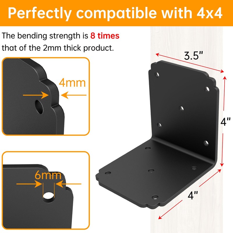 4x4x3.5 Pergola Brackets,Heavy Duty L Bracket for Wood,(4pcs) Corner Brackets