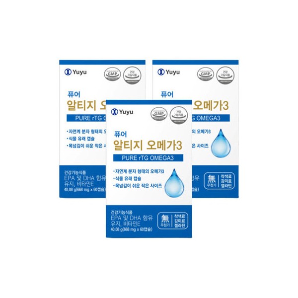 Yuyu Pharmaceutical Pure Altige Omega 3 668mg 60 tablets, 3 boxes, 3 months supply / 유유제약 퓨어 알티지 오메가3 668mg 60정 3박스 3개월분