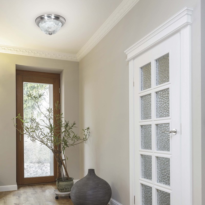 NUVO SF76/609 Two Light Flush Mount, Brushed Nickel/Clear Ribbed Glass