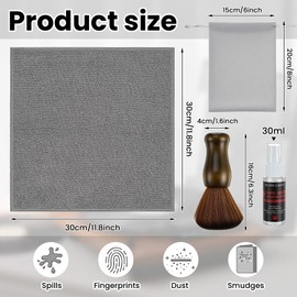 Yiyiring Vinyl Record Cleaner Kit Includes 8 Pcs Microfiber Record Cleaning Cloth, Cleaning Liquid, Brush and Drawstring Storage Bag for Vinyl, Glasses, TV Screen, Laptop