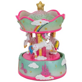 Northlight Children's Rainbow Rotating Unicorn Musical Carousel, 6.5", Pink