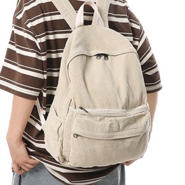 BOZIEE Cord Backpack Women's Daypacks City Backpack Backpacks Backpack Handbags Cordury School Backpack for Women Girls Teenagers School Travel Work Everyday, Cream white