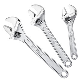 WORKPRO 3-Piece Adjustable Wrench Set, Forged Carbon Steel, Chrome-Plated, SAE & Metric Scale (6-inch, 8-inch, 10-inch)