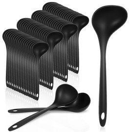 72 Pcs Large Plastic Serving Spoons, 9 Inch Cooking Ladle with Long Handle, Big Heavy Duty Disposable Soup Spoons, Black Heat Resistant for Party, Buffet, Restaurant, Soup Cooking and Weddings