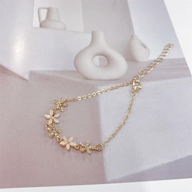 Delicate Cherry Blossom Flower Crystal Chain Link Bracelet for Women Gold Plated Cute Dainty CZ Petal Floral Sakura Bracelets Adjustable Sweet Dainty Fashion Trendy Fine Jewelry Gifts