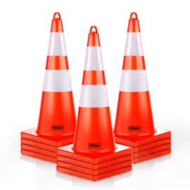 12 Pack HiGiant 28 inch Traffic Safety Cones with Reflective Collars, Sturdy Orange PVC Cones for Road Safety, Parking lot and Driving Training