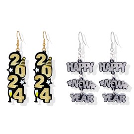 Happy New Year Earring 2024 Earrings for Holiday Party New Year’s Eve Earrings for Christmas Birthday Gifts