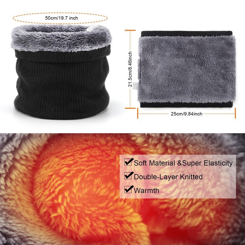 Winter Neck Warmer Gaiter, Windproof Thermal Knitted Snood Scarf for