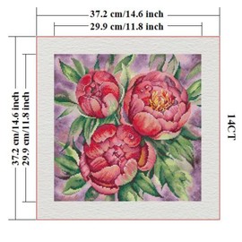 ITSTITCH Stamped Cross Stitch Kits- Full Set of Embroidery for Beginners or Adults,14 CT 2 Strands DIY Peony Patterns Counted Arts Craft 14.6×14.6 inch