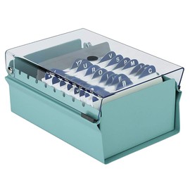 Acrimet 3 x 5 Card File Holder Organizer Box Metal Base Heavy Duty (AZ Index Cards and Divider Included) (Green Color with Clear Crystal Plastic Lid Cover)