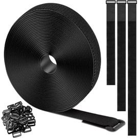 Correas de cable ajustables de 20 pies x 2,5 cm con 30 hebillas, correas de gancho y bucle, bridas de nailon reutilizables para organizador de cables, organizador, orden de cables