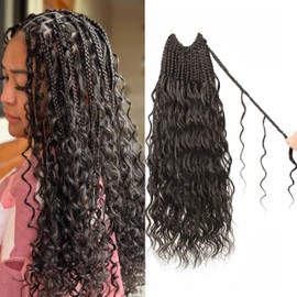 Goddess Box Braids Crochet Hair 14 inch Pure Protein Fiber Close to Human Hair 8 packs Boho Crochet Braids for Black Women Pre looped Bohemian Box Braid with Curly Ends Hair Extensions(14 inch, #4)