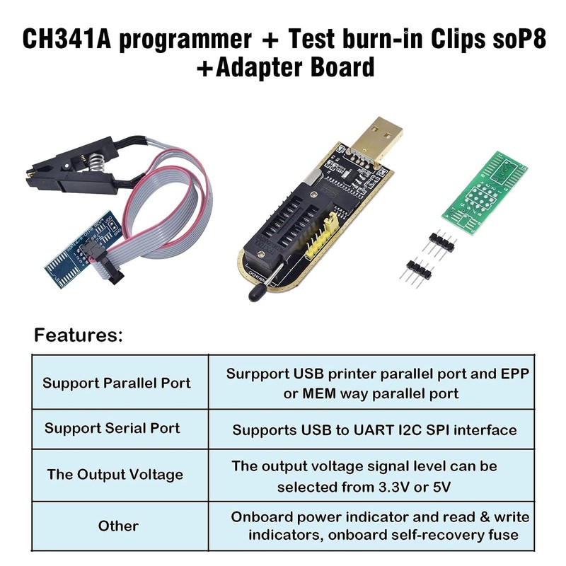 XTVTX SOIC8 SOP8 Test Clip CH341B 1.8V Converter SOP8 to