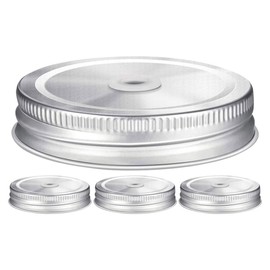 LABRIMP 4pcs Stainless Steel Mason Jar Lids with Straw Hole Wide Mouth Canning Jar Lids Decorative Mason Jar Covers for Kitchen Decor