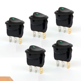 5 Pcs On-Off LED Round Rocker Toggle Switch Light DC 20A 12V (Green)