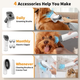 Dog Grooming Vacuum Kit, Pet Grooming Vacuum with Electric Dog Hair Clipper, 1.5L Dust Cup Grooming Brush, Cleaning and Crevice Tool with 5 Grooming Tools for Shedding Pet Hair, Home Cleaning