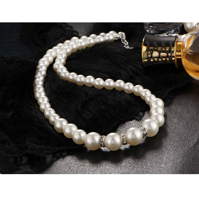 JNF Juego de collar de perlas para mujer con diamantes