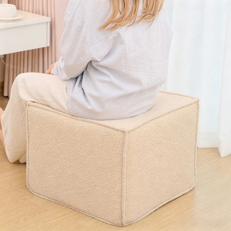 20.1" Pouf Boneless Boucle Ottoman, Upholstered Compressed Ottoman Foot Rest,