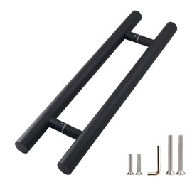 RZELOYDE 36-Inch SUS304 Stainless Steel Push Pull Door Handle - Black H Shape for Sliding Barn and Commercial Heavy Duty Glass Shower Doors