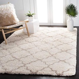 SAFAVIEH Hudson Shag Collection Accent Rug - 4' x 6', Ivory & Beige, Trellis Design, Non-Shedding & Easy Care, 2-inch Thick Ideal for High Traffic Areas in Entryway, Living Room, Bedroom (SGH282E)