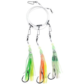 Dr.Fish Deep Drop Rigs 6ft Glow Squid Lures Halibut Rigs for Saltwater, Bottom Fishing Rigs Glow in The Dark Deep Sea Fishing Lures Trolling Lures for Stripers Halibut Tuna #8/0 Mixed