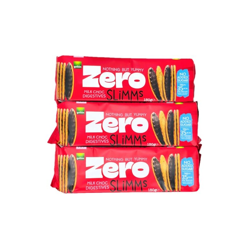 Gullón Zero Milk Choc Digestives Slimms, 150g x3 Packs, Kitchenfella