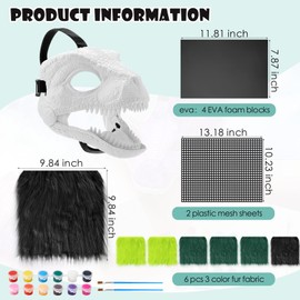 Seenelling 13 Pcs DIY Dino Mask Kit Hard Plastic Dinosaur Mask Furry Therian Dino Costume Kit Animal Dinosaur Party Costume (Black, Green)
