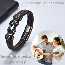 EYQV Husband Gifts, Engraved Leather Bracelet Gifts for Husband from Wife, Husband Birthday Gifts Christmas Gifts Valentines Gifts for Him