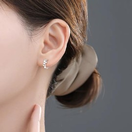 SLUYNZ Sterling Silver Flower Small Hoop Earrings for Women Flower Hoop Earrings Huggie (A-Silver)
