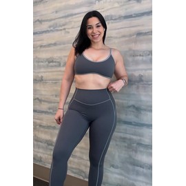 Aoxjox Women's Color Block Workout Sports Bras Fitness Backless Padded Lexi Lined Strappy Bra Athletic Yoga Crop Tank Top, Iron Grey/Grey, X-Large