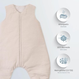 Julius Zöllner Sleepsuit Jumper Lined Muslin 2.5 TOG Size 80 100% Cotton Muslin Oeko-Tex Standard 100 Sand