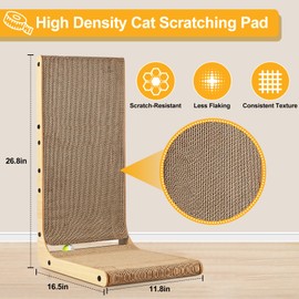 SOCATER Cat Scratcher L Shape Large, 26.8 inch Cat Scratching Pad for Indoor Cats, Cardboard Cat Scratch Pad with Ball Toy